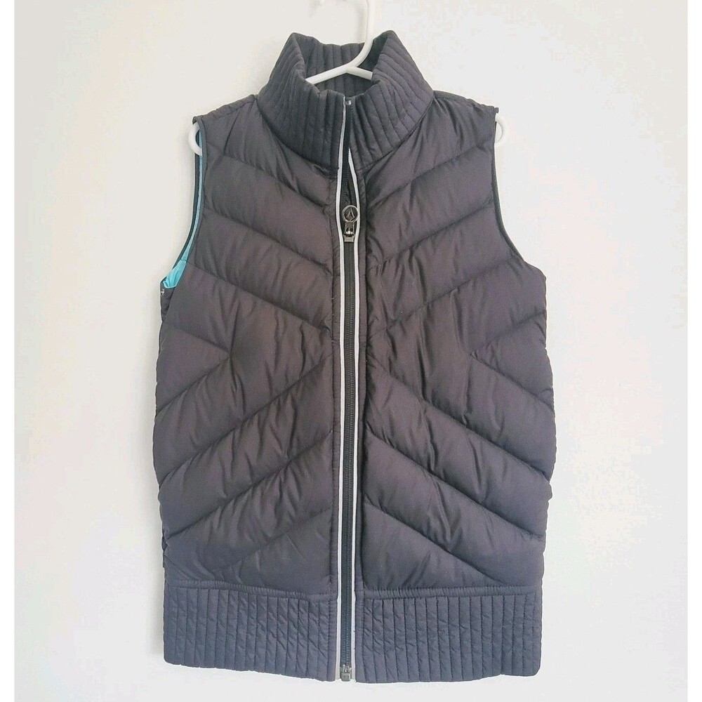 Ivivva Lululemon Girls Size 6 Black Blue Full Zip Goose Down Puffer Vest